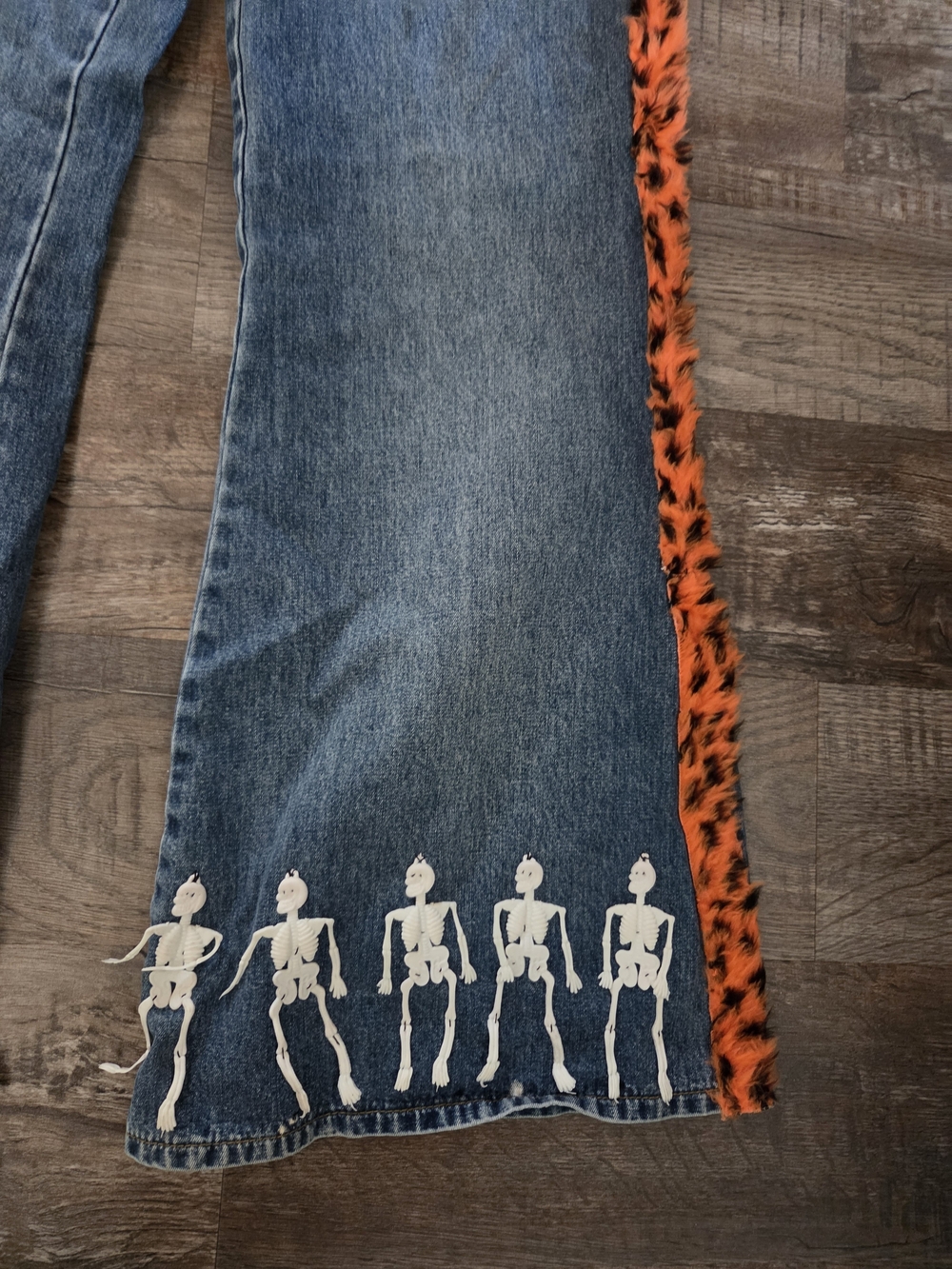 Handmade Women's Halloween Costume Jeans With Skeletons Flare Leg Size 11/12 - Picture 5 of 10